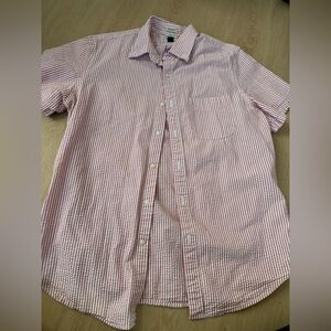 J. Crew Men's Red and White Striped Button Down Shirt